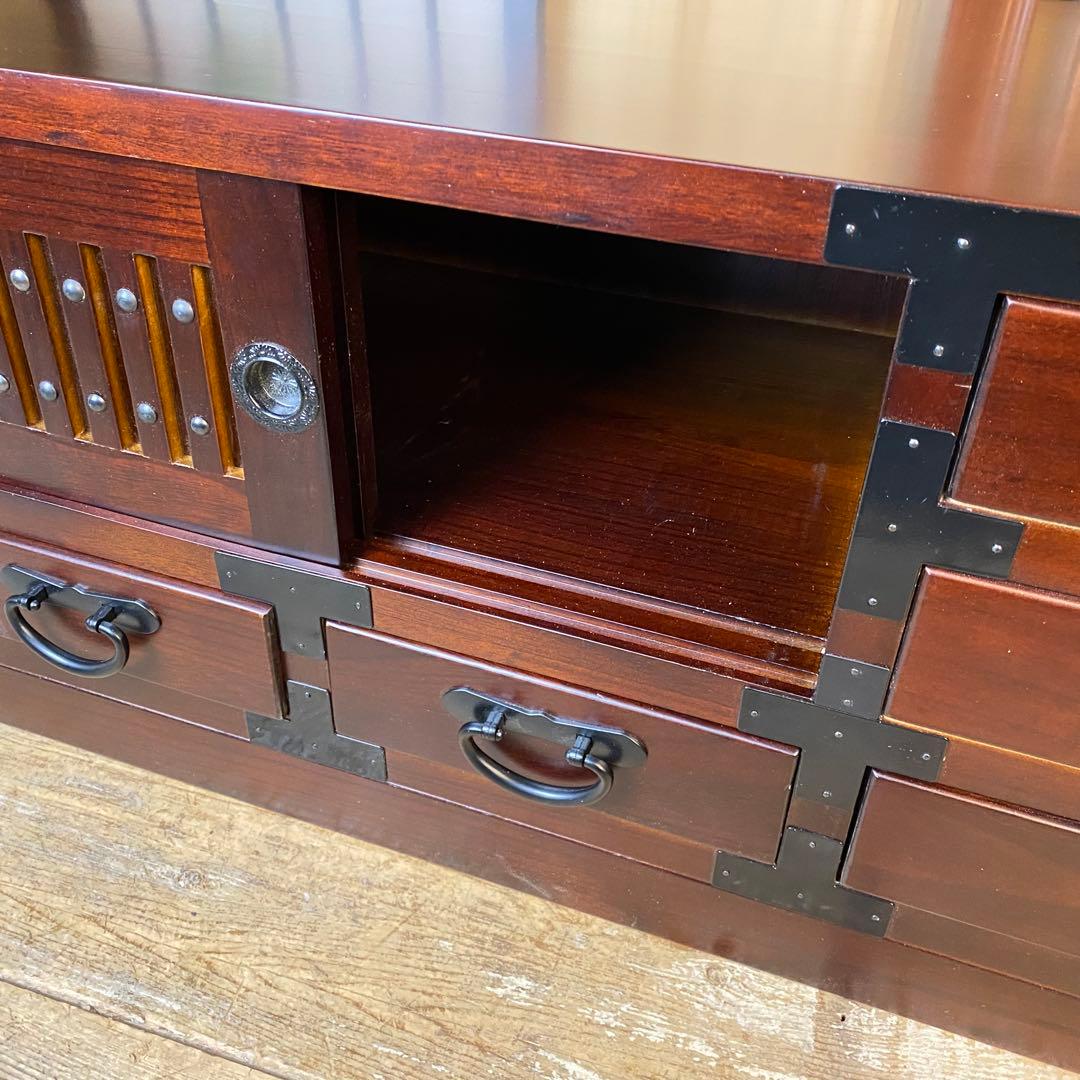 ラスト一台！民芸家具桐材天然無垢和引き戸付きチェストテレビ台飾り棚収納和箪笥木製