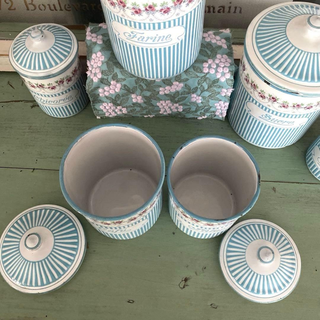 フランスアンティーク ホーロー キャニスター ローズバンド