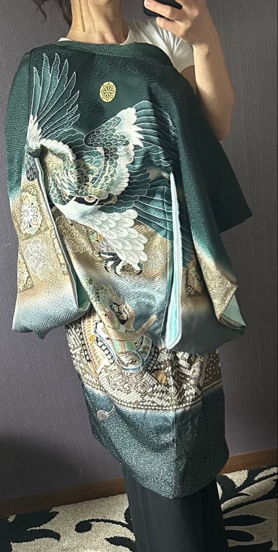 高級お宮参り着 男の子　日本製「鷹と龍」模様　産着 初着　絹