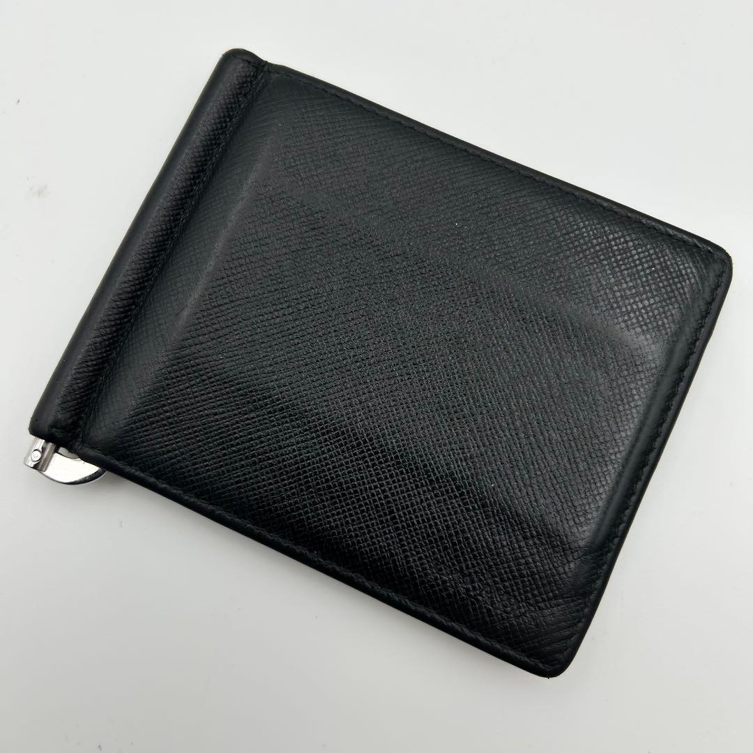 PRADA マネークリップ 折り財布 二つ折り ロゴ サフィファーノレザー 黒