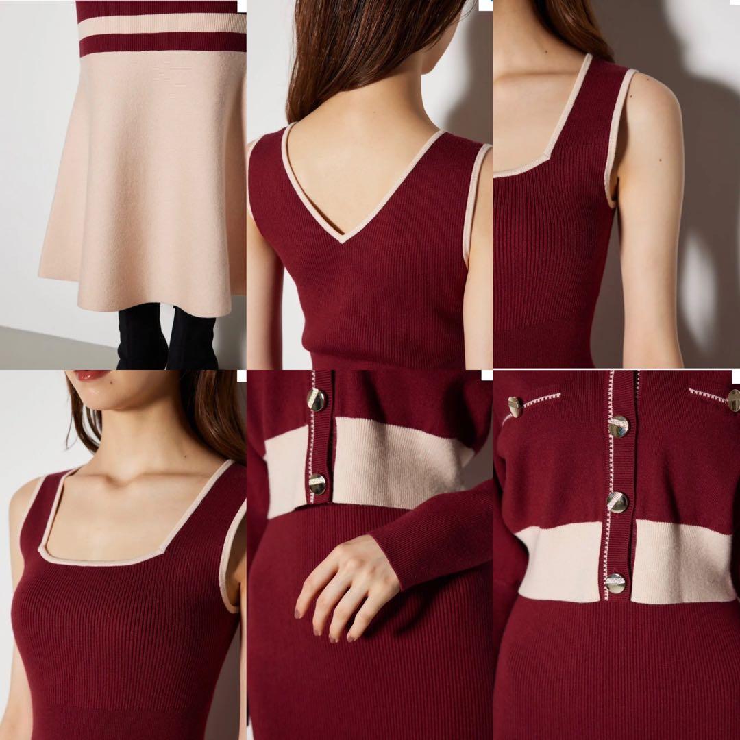 【rienda】バイカラーカーデセットニットワンピース