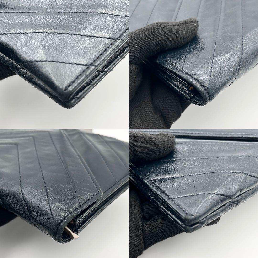 希少✨ サンローラン クラッチバッグ Vステッチ カサンドラ レザー ネイビー