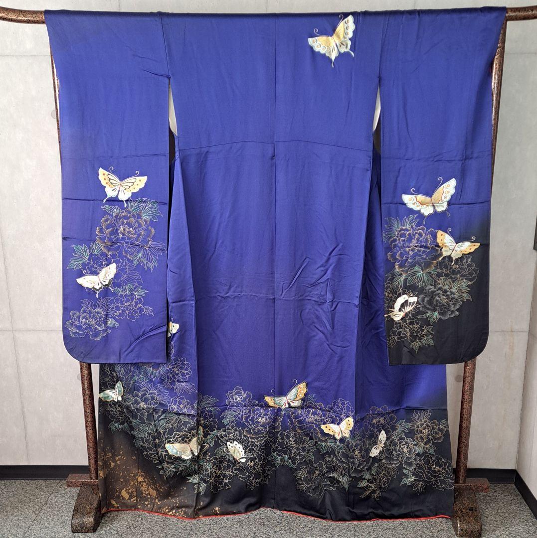 今大変お得な 正絹振袖セット 濃ブルー地金彩蝶柄 成人式 卒業式にも最適