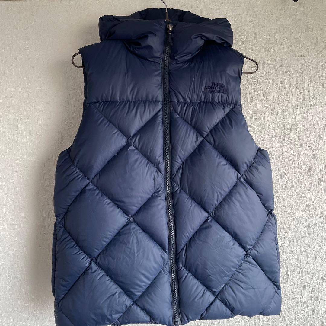 極美品THE NORTH FACE フード付きダウンベスト ネイビー
