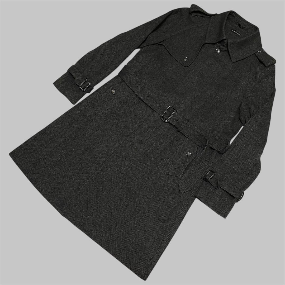 美品 麻布テーラー アンゴラ カシミヤ ヘリンボーン ウール コート 濃グレー