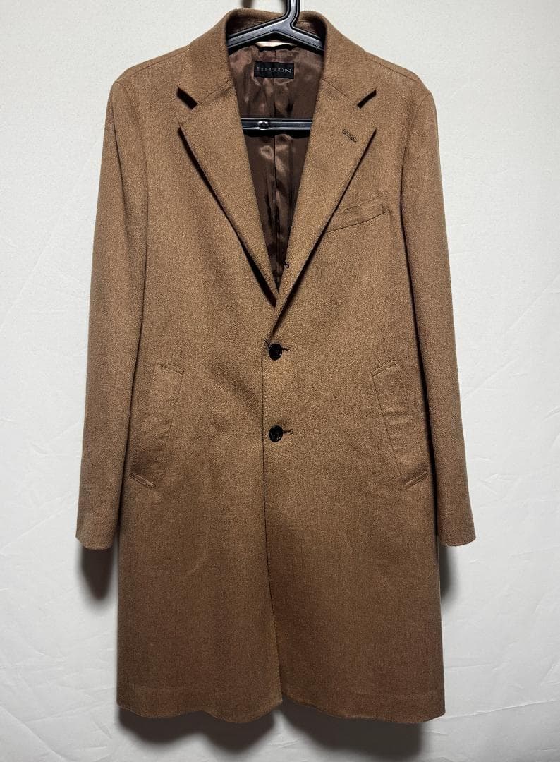ヒルトン 洋服の青山 キャメル素材 チェスターコート サイズS 新品 ベージュ