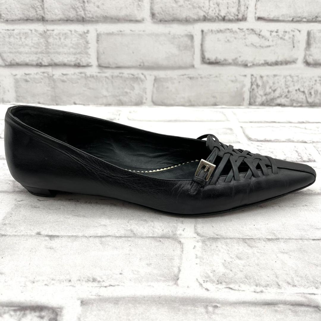 PRADA プラダ フラットシューズ パンプス ポインテッドトゥ 黒 23.5㎝