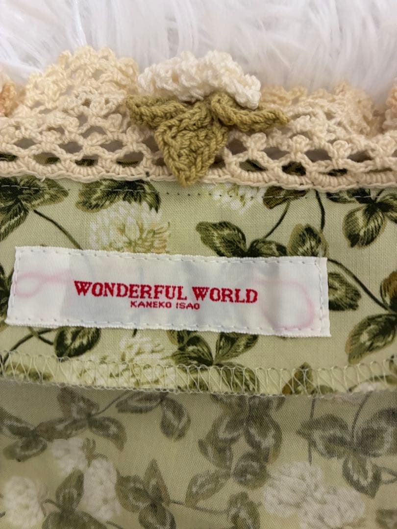 極美品✨ワンダフルワールド　カネコイサオ　花柄レース襟 半袖ロングワンピース