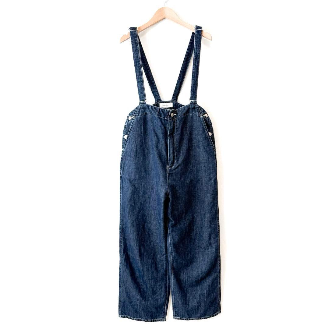 美品 アダムエロぺ 麻デニムサロペット オーバーオール ネイビー