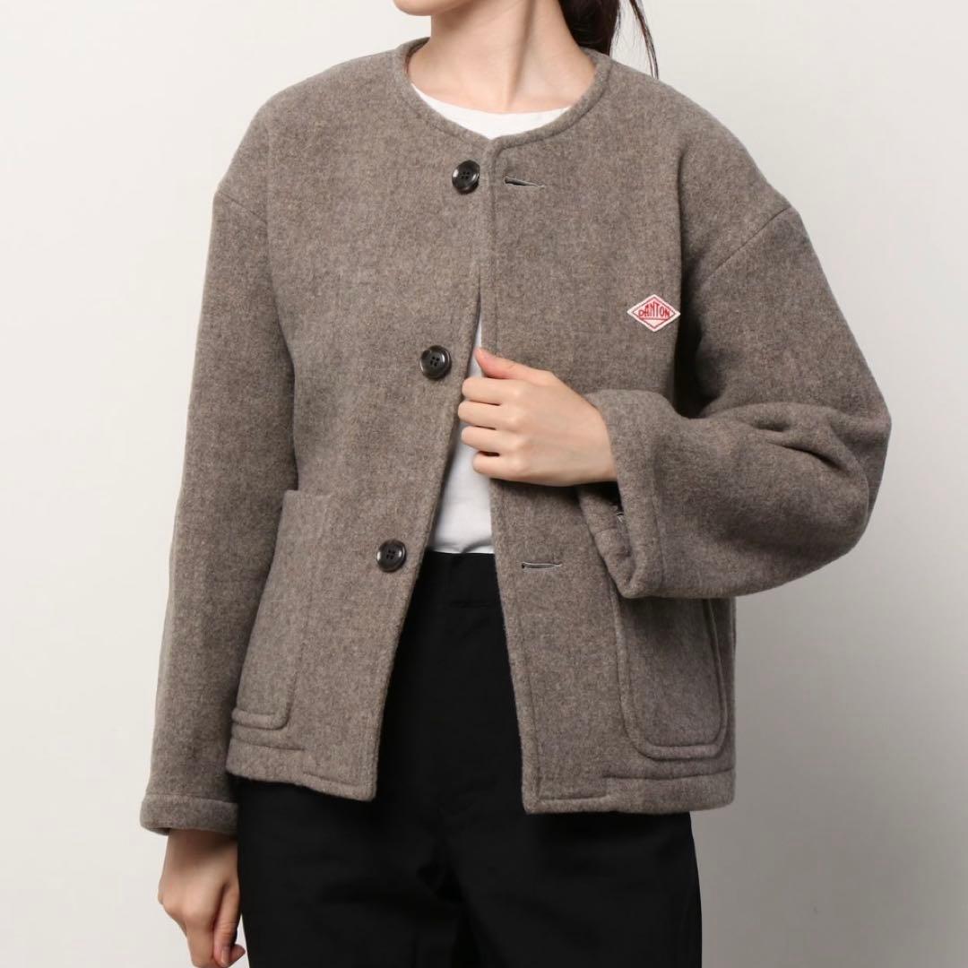 danton ウールカラーレスジャケット　ダントン　グレイッシュベージュ