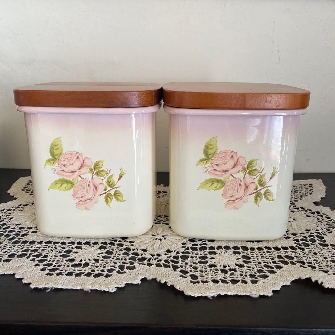 ❤︎イマンimane❤︎ ダイアナローズホーロー木蓋角型キャニスター