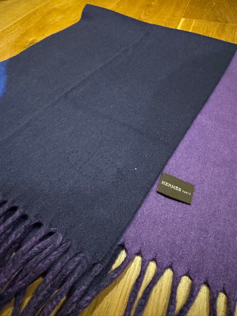 HERMES ネイビー/パープル マフラー