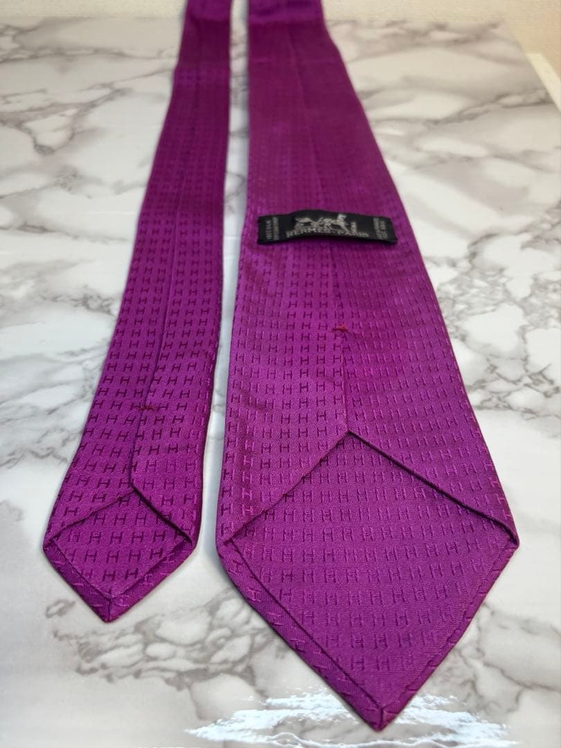 HERMES ネクタイ　パープル　紫　ファソネ　H柄