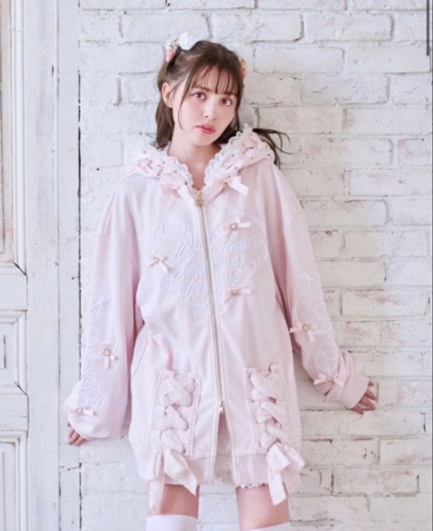 リズリサ　LIZ LISA リボンフリルパーカーピンク