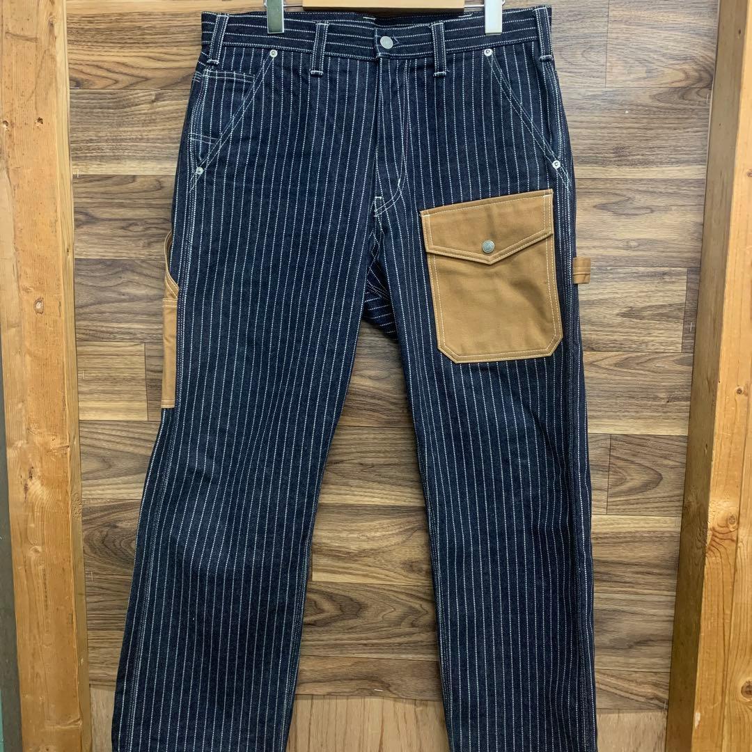 中古 児島ジーンズ ペインターパンツ ウォバッシュ ヘリンボーン ストライプ