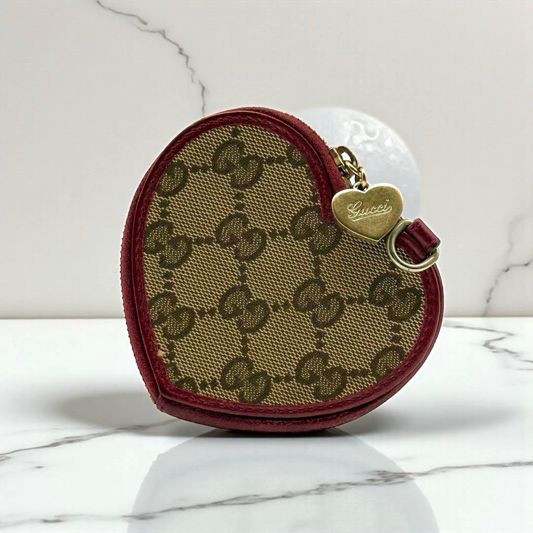 希少✨GUCCI グッチ ハート型 ケース GG柄 小銭入れ レッド 本革