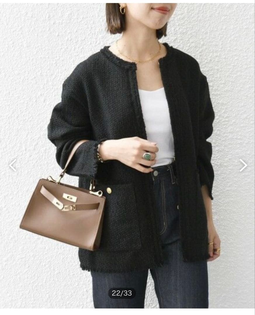 SHIPS any:〈手洗い可能〉ツイード ノーカラー オーバー ジャケット