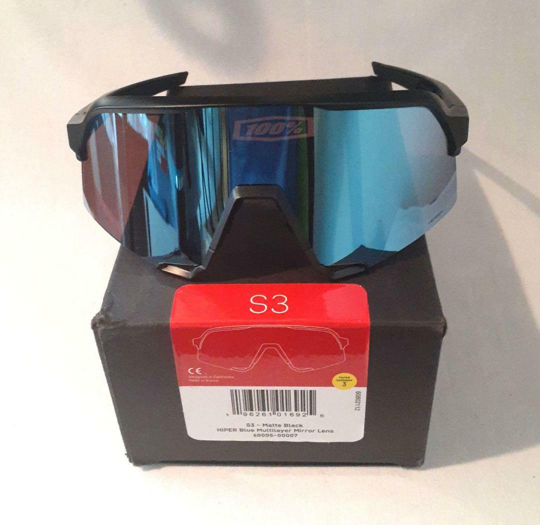 100% S3 ブラック ブルーミラーレンズ ワンハンドレッド サングラス