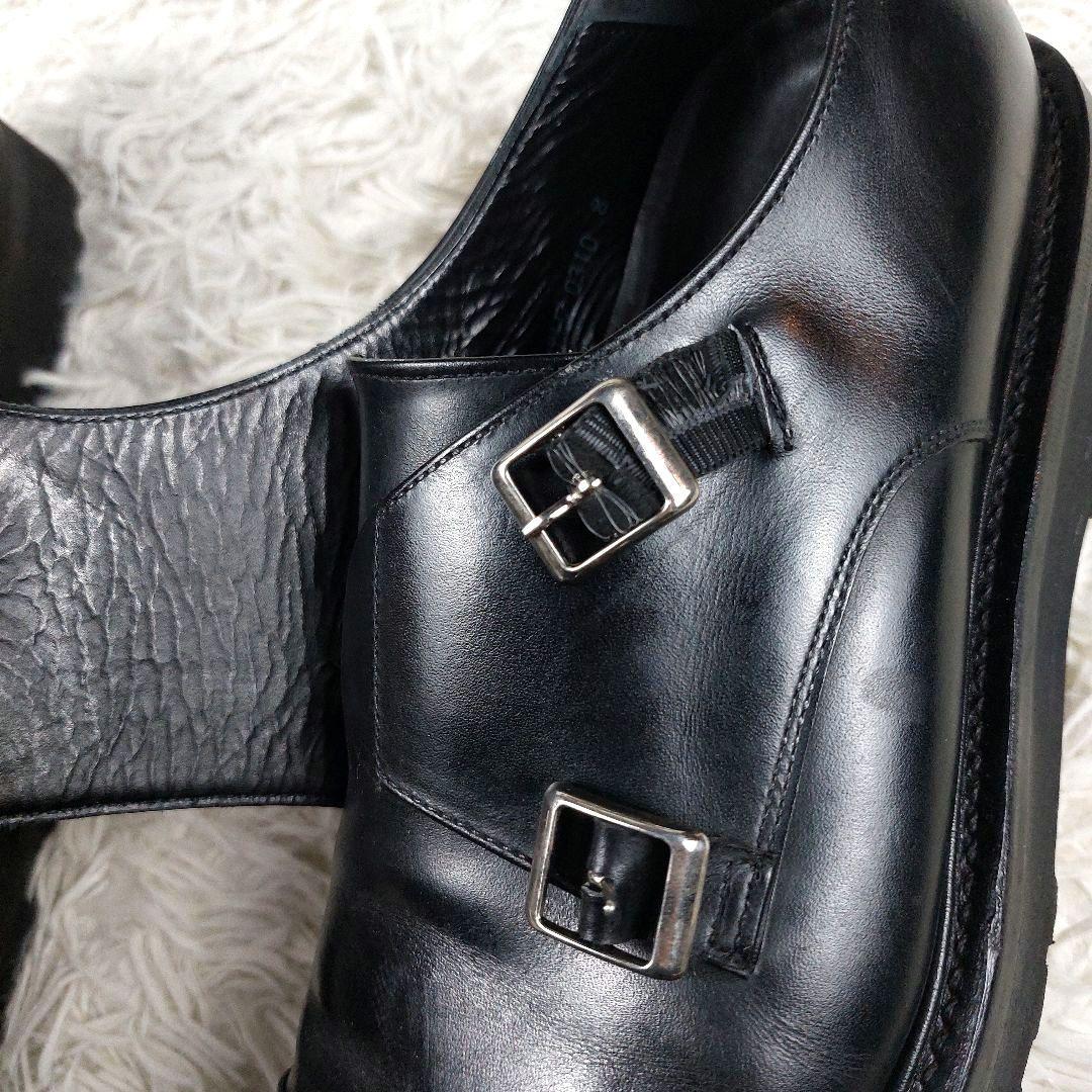 WH ダブルエイチ ダブルモンクストラップ ベルト オールレザー 革靴 ブラック