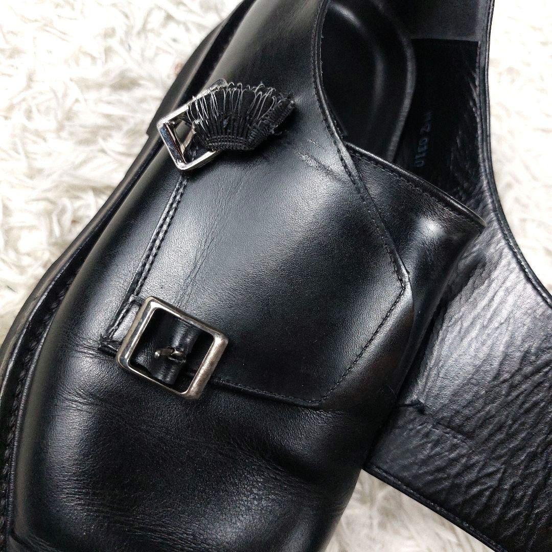 WH ダブルエイチ ダブルモンクストラップ ベルト オールレザー 革靴 ブラック