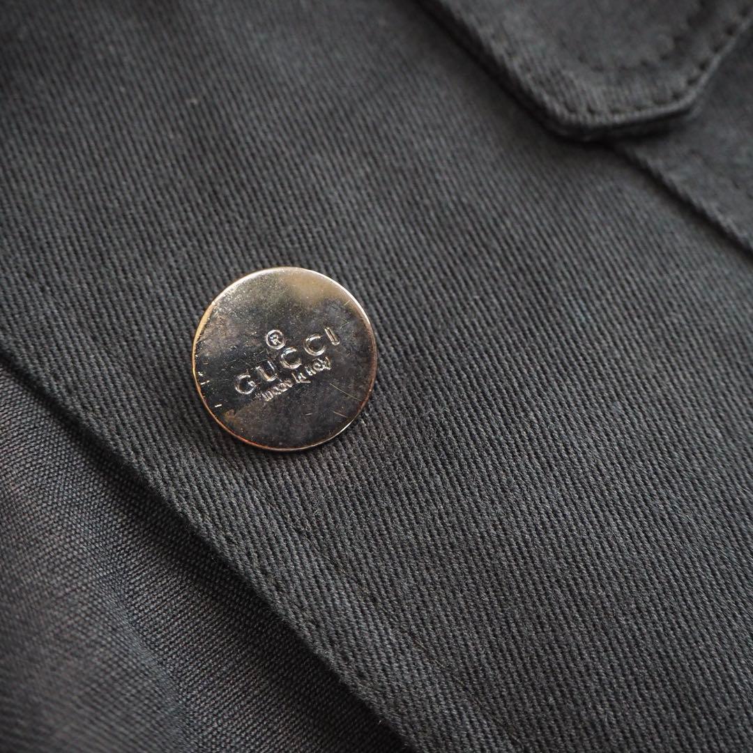 GUCCI グッチ テーラードジャケット ロゴボタン リネン 深緑 38