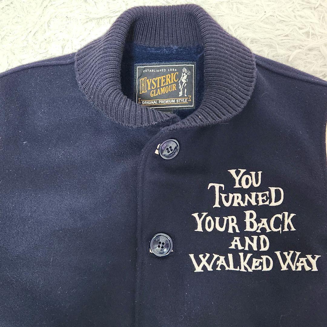 ✨人気モデル✨ヒステリックグラマー❣️スタジャン　M　ネイビー　ウール　袖レザー