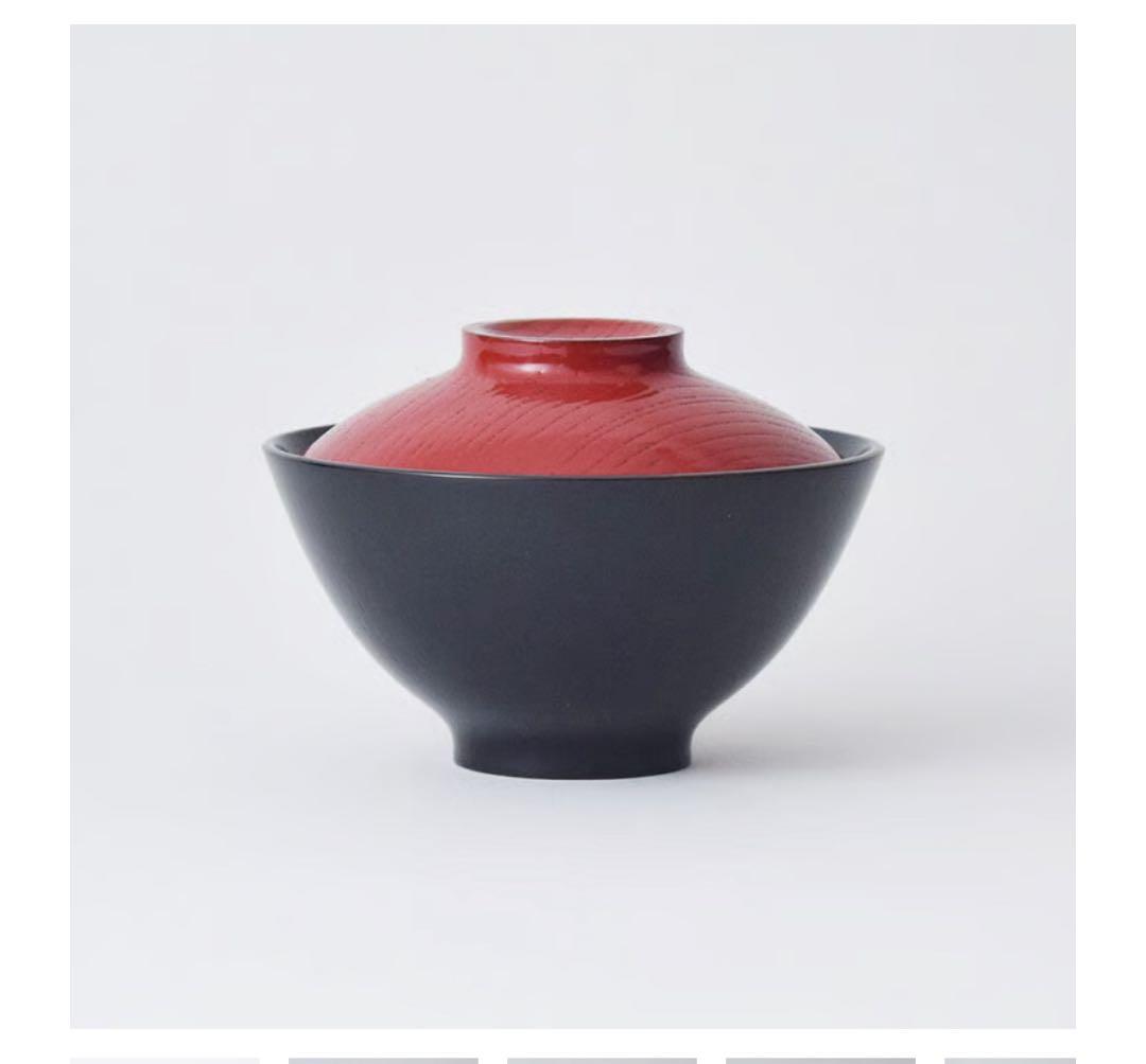 YANAGI DESIGN 柳宗理蓋付き煮物椀　目弾き小 蓋赤、本体黒