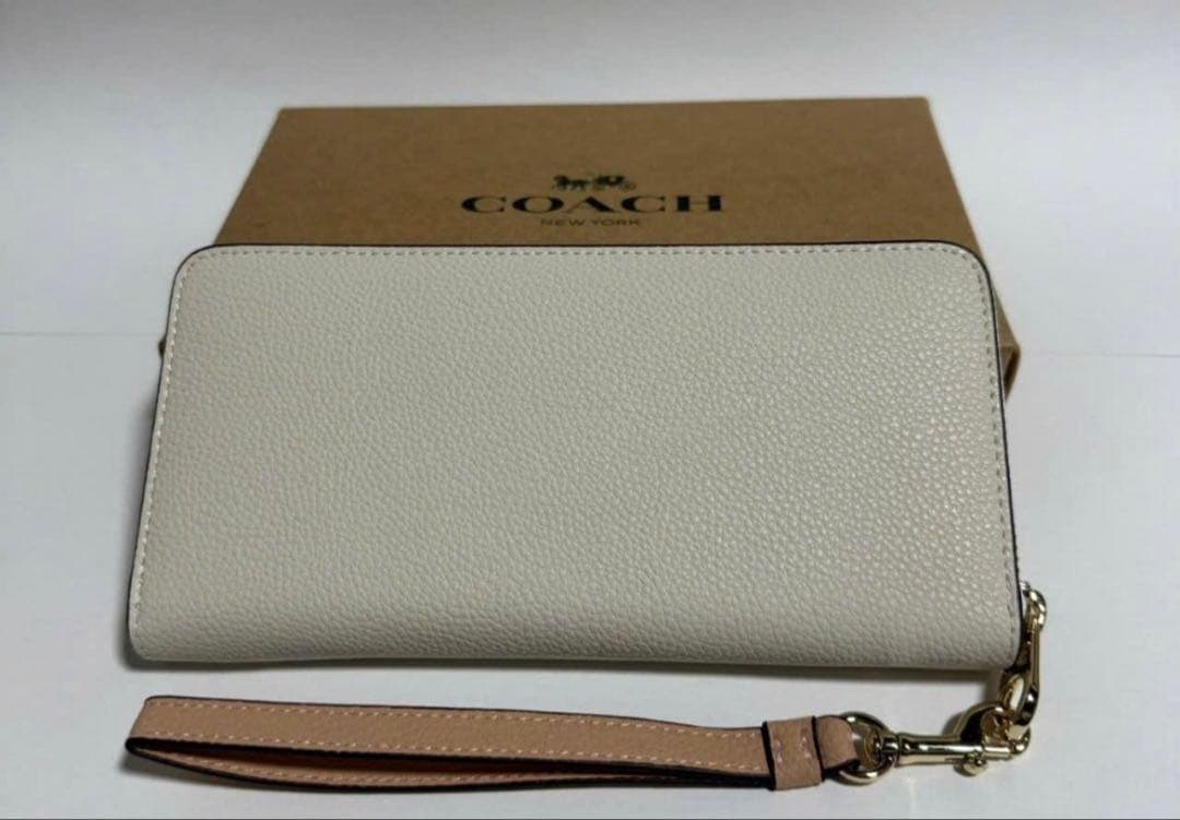 コーチ 長財布 レザー ホワイト ストラップ付
