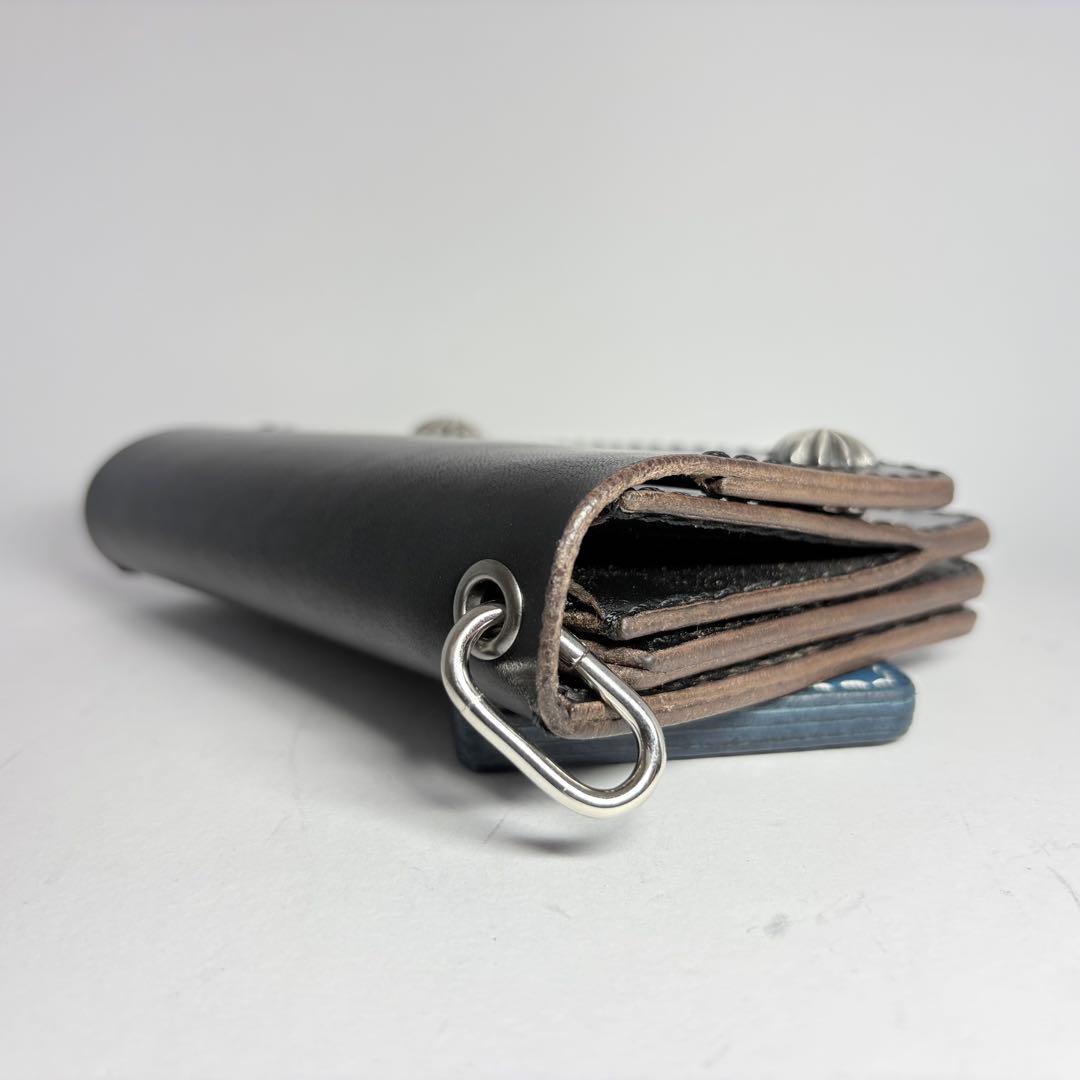 ショートトラッカーウォレット シルバー925 エクセラ姫路レザー　茶心ブラック