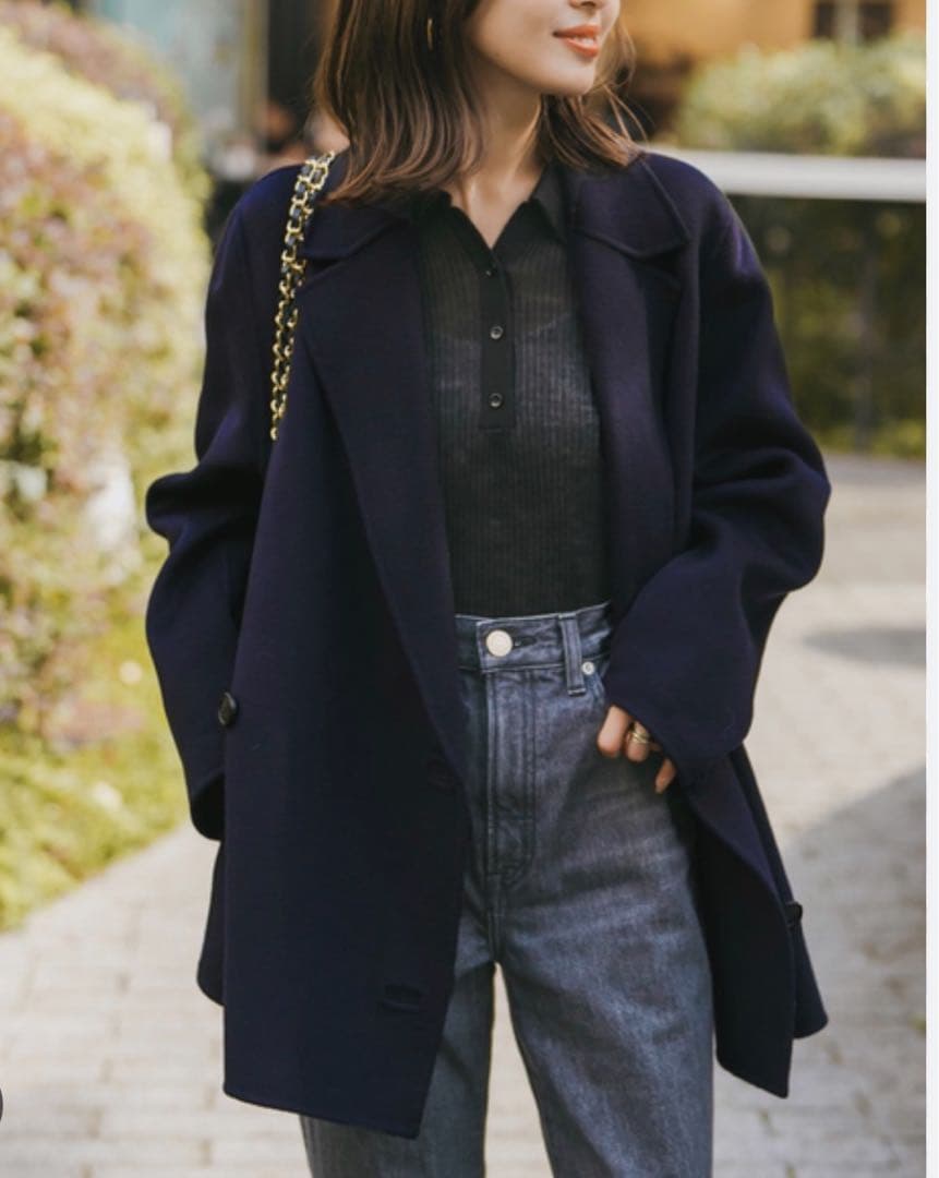 NOBLE - Super160s リバーミドルコート　ネイビ-