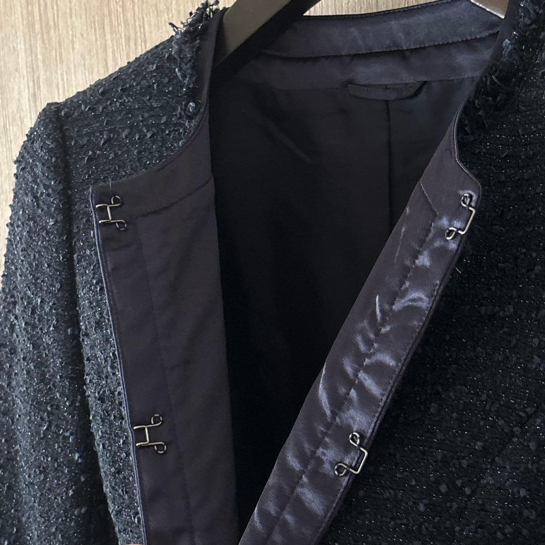 【1275】アナイ　ファンシーツイード クルー　ジャケット　　濃紺　38