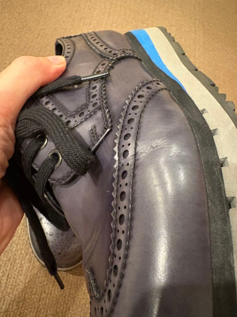 k*o様 ダークブルー レザー ウィングチップ シューズ