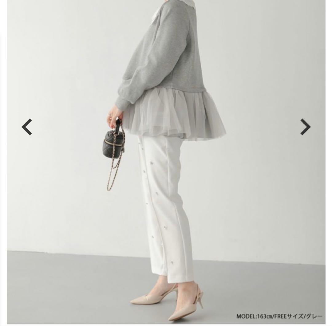 fitmore フィットモア　レース衿裾ドッキングスウェット　グレー