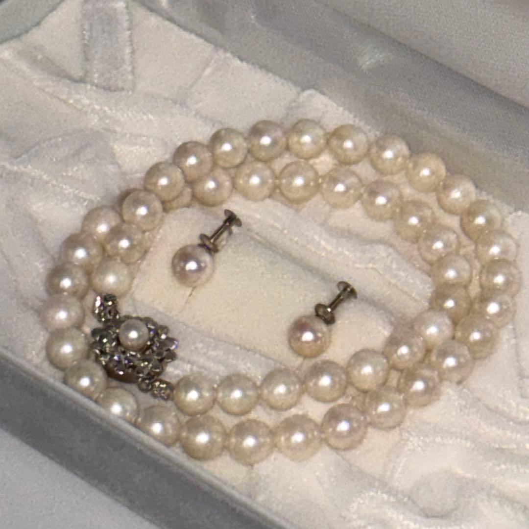 k14mgあこや真珠 ネックレス イヤリングセット 保証書 大きさ7.4～7.9