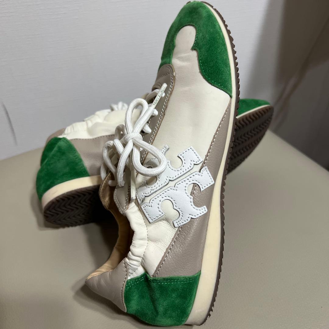 極美品TORY BURCH スニーカー ホワイト/グリーン/ベージュ37