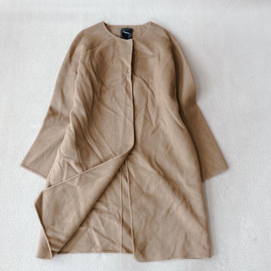 近年✨セオリー　リバーコート　ダブルフェイス　カシミヤ ノーカラー　キャメル　S