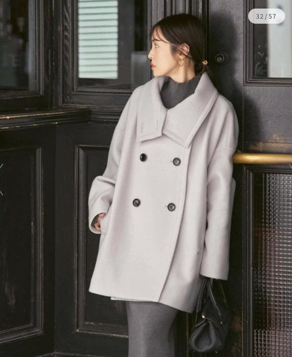 新品タグ付✨NOBLE スタンドカラーオーバーコート 完売色ベージュ 日本製 F