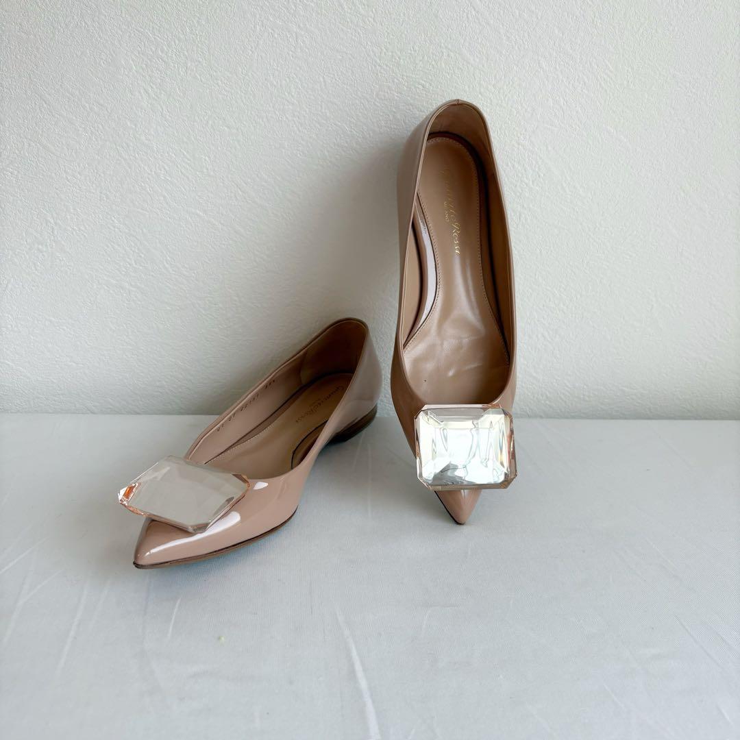 ⑤中古美品GianvitoRossi ビジュー パテント ピンク 22.5相当