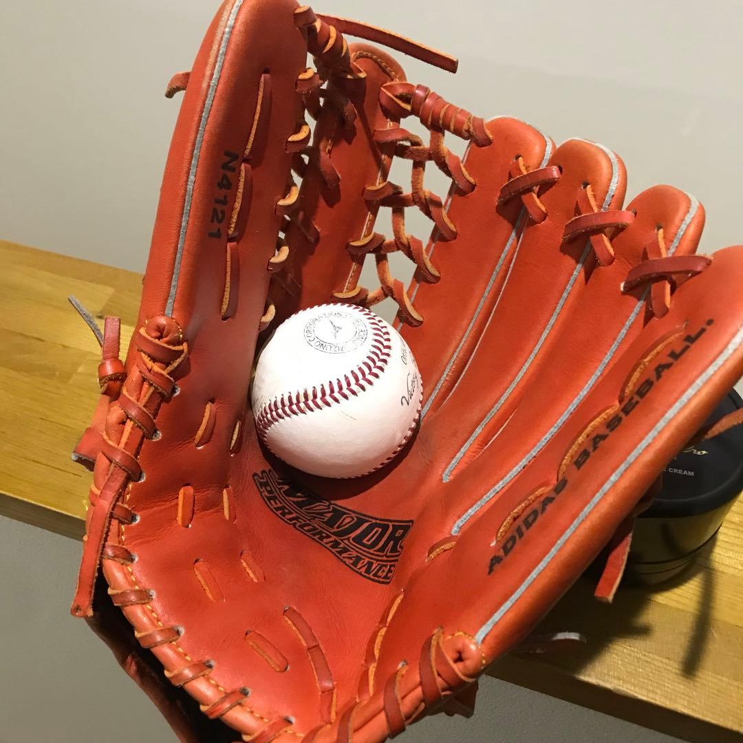 adidas 大人用 外野手 軟式野球グローブ オレンジ レザー