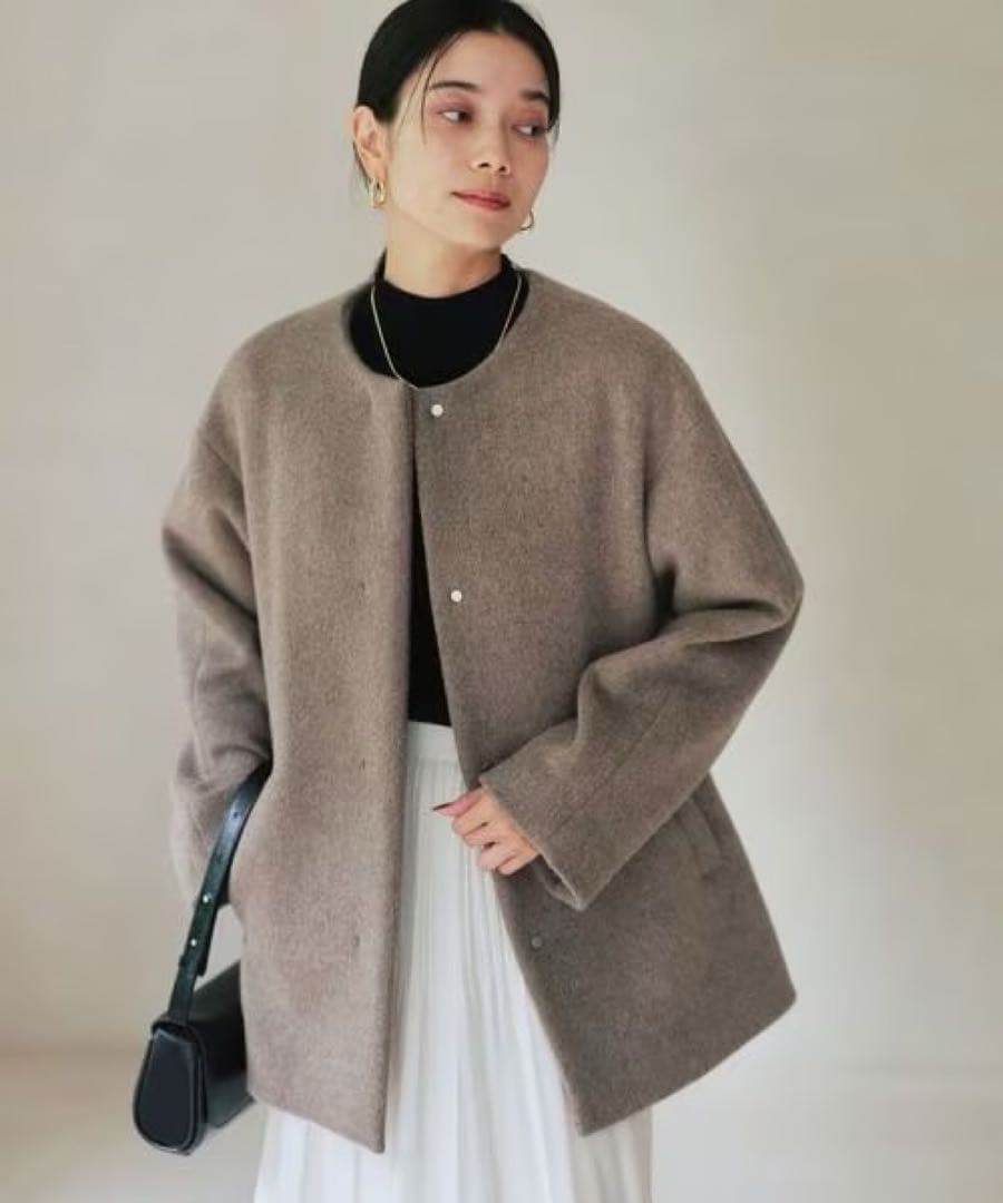 【新品】green label アンゴラビーバー ノーカラー ミドル コート