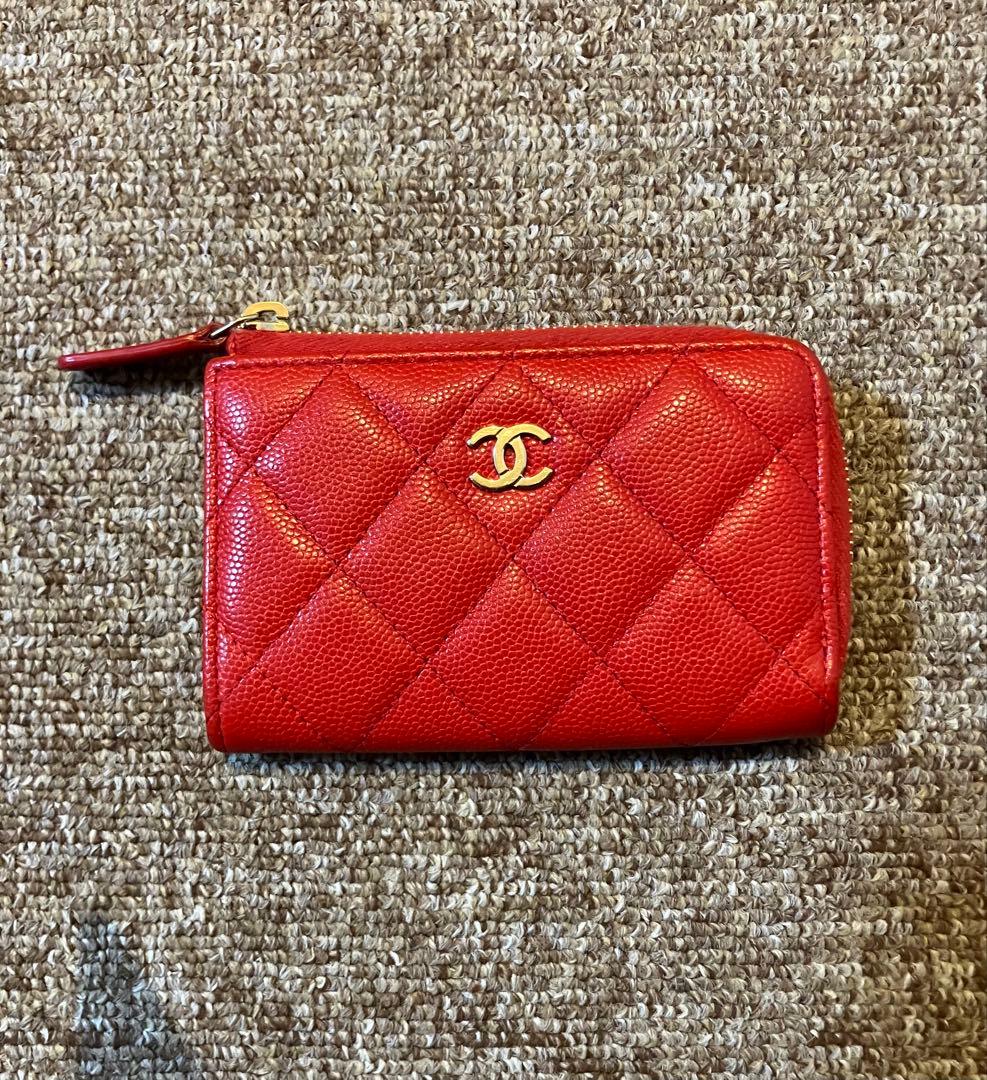 シャネル ケース　L字　キャビアスキン　レッド　赤