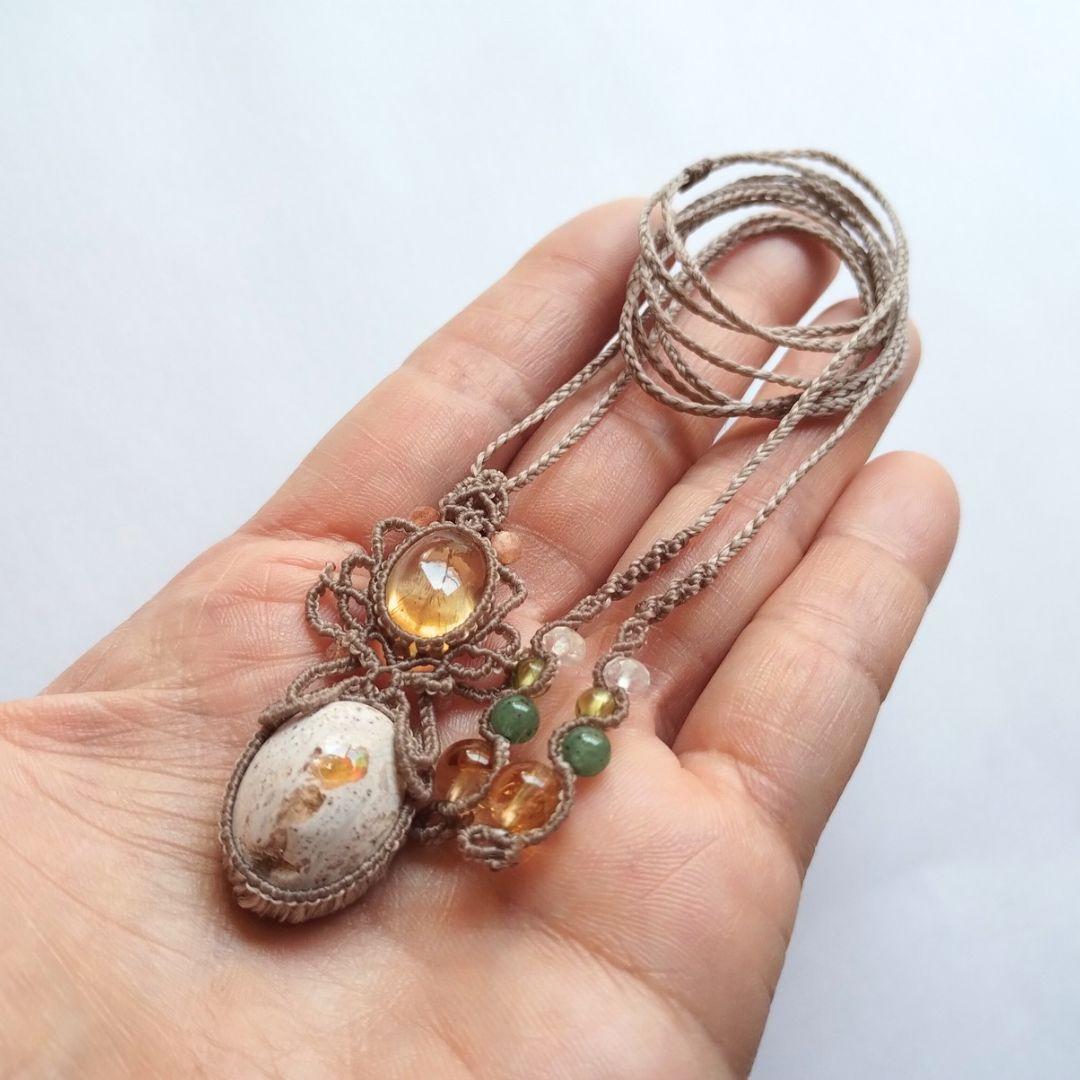 【タマ子】カンテラオパール＆シトリンのマクラメネックレス　天然石