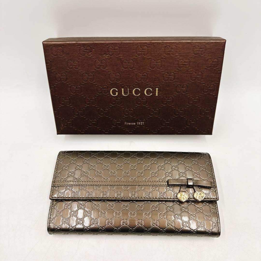 GUCCI グッチ 長財布 マイクロGG パテントレザー リボン 253405