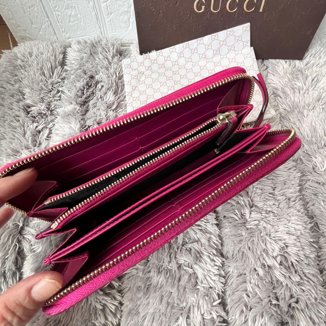 美品✨GUCCI ラウンドファスナー　Wシマ　インターロッキング　パープル