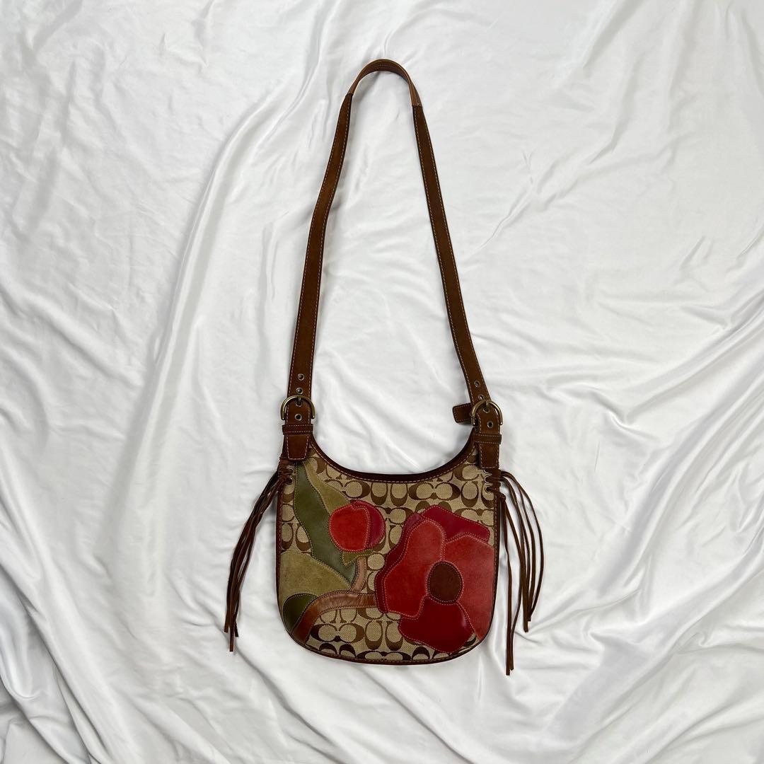COACH コーチ ショルダーバック スエード花柄　シグネチャー パッチワーク