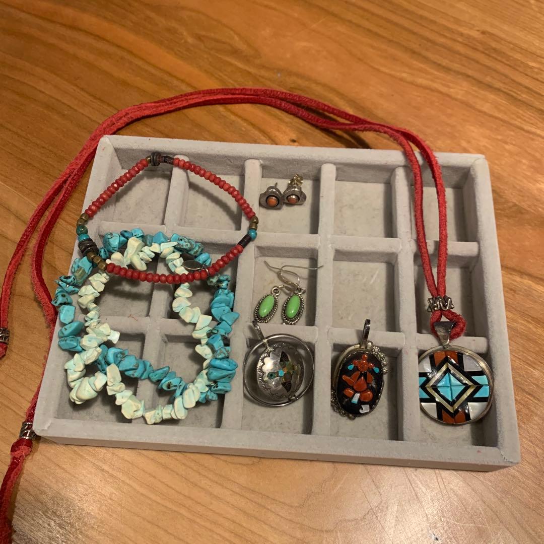 ターコイズビーズネックレスとペンダントセット