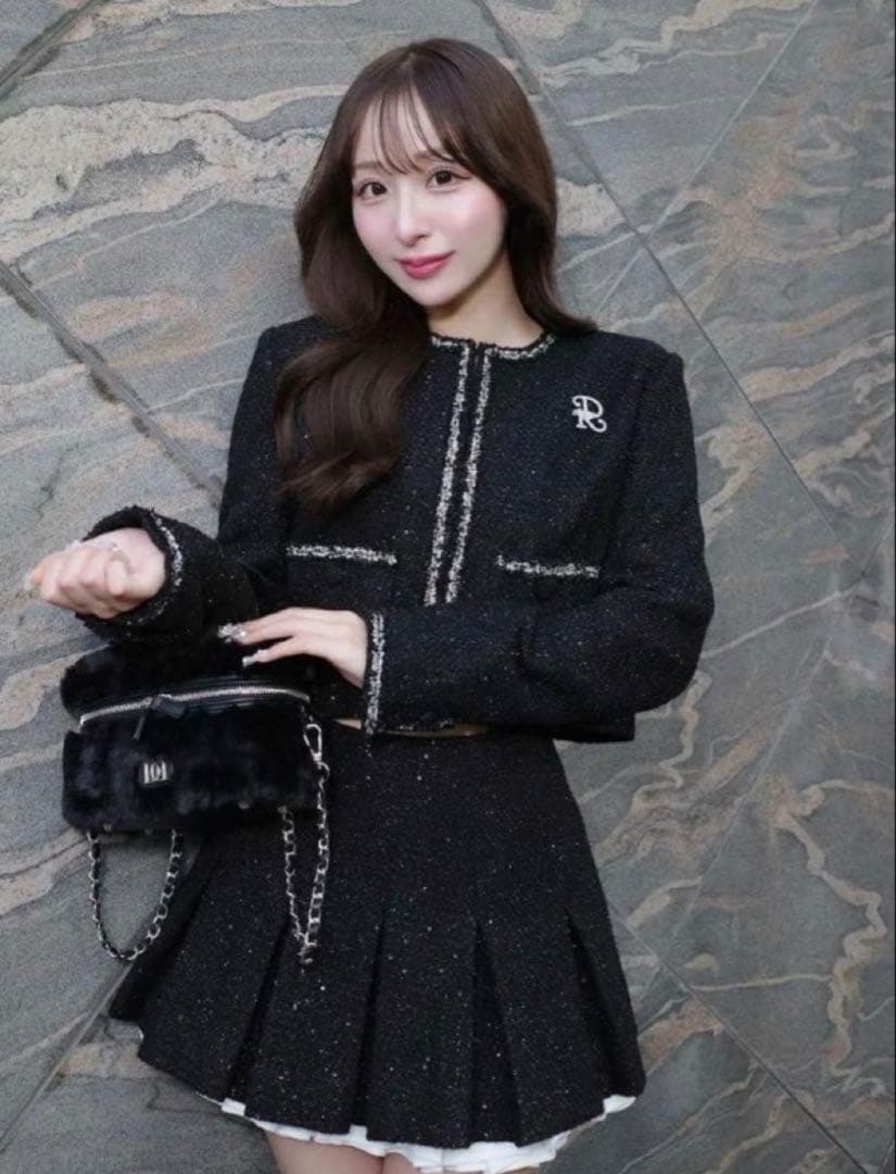 Darichダーリッチ スパンコールツイードジャケット ブラック