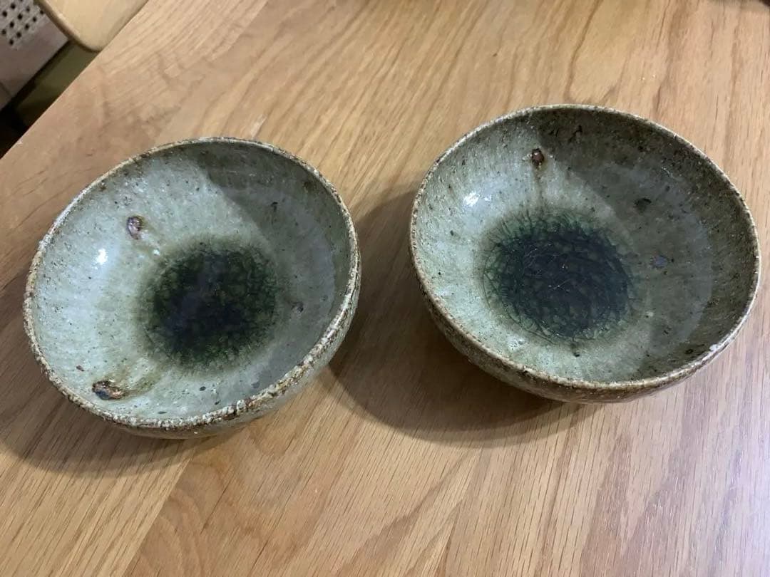 宮城陶器　緑色 陶器ボウル 2個セット