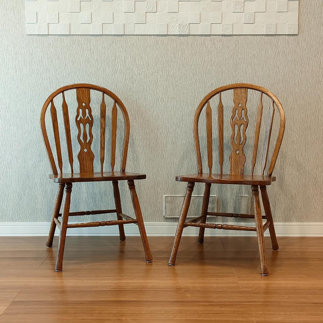 美品　ウィンザーチェア①　フープバック　オーク材　2脚セット　F5