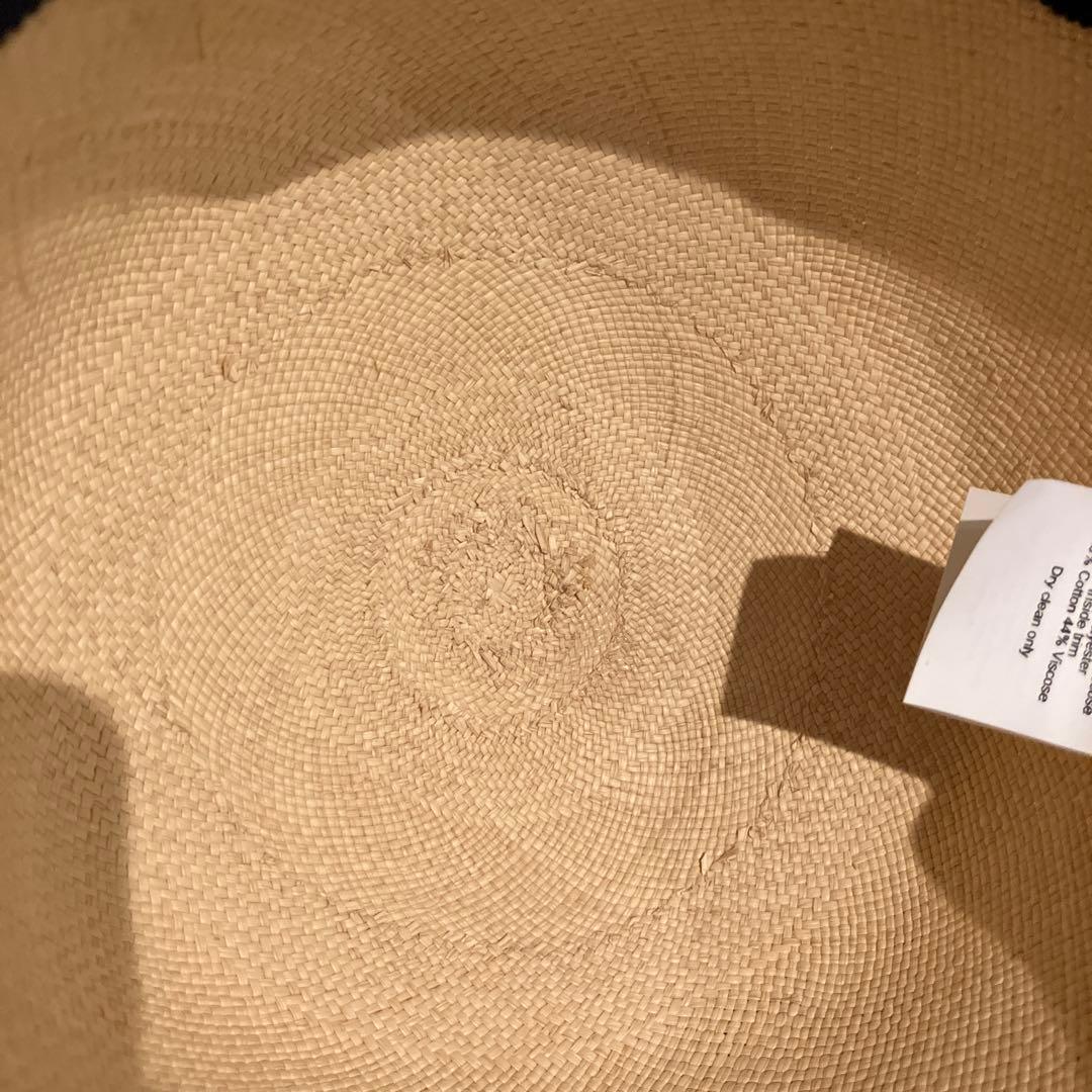 美品 HERMES ハット 帽子 ネイビー 57 ストローハット 麦わら帽子